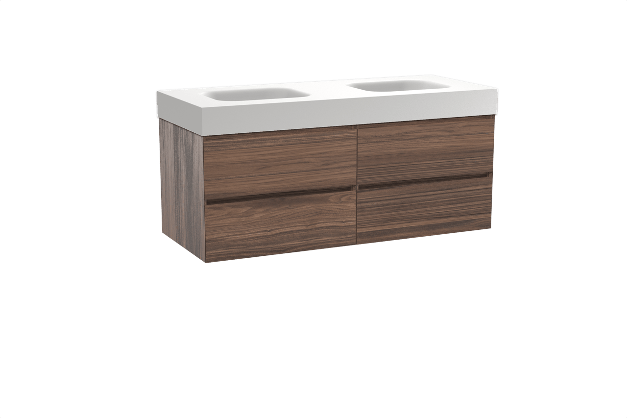 Balmani Mitra meuble salle de bains suspendu 135 x 55 cm noyer avec Arcato double vasque en solid surface blanc mat