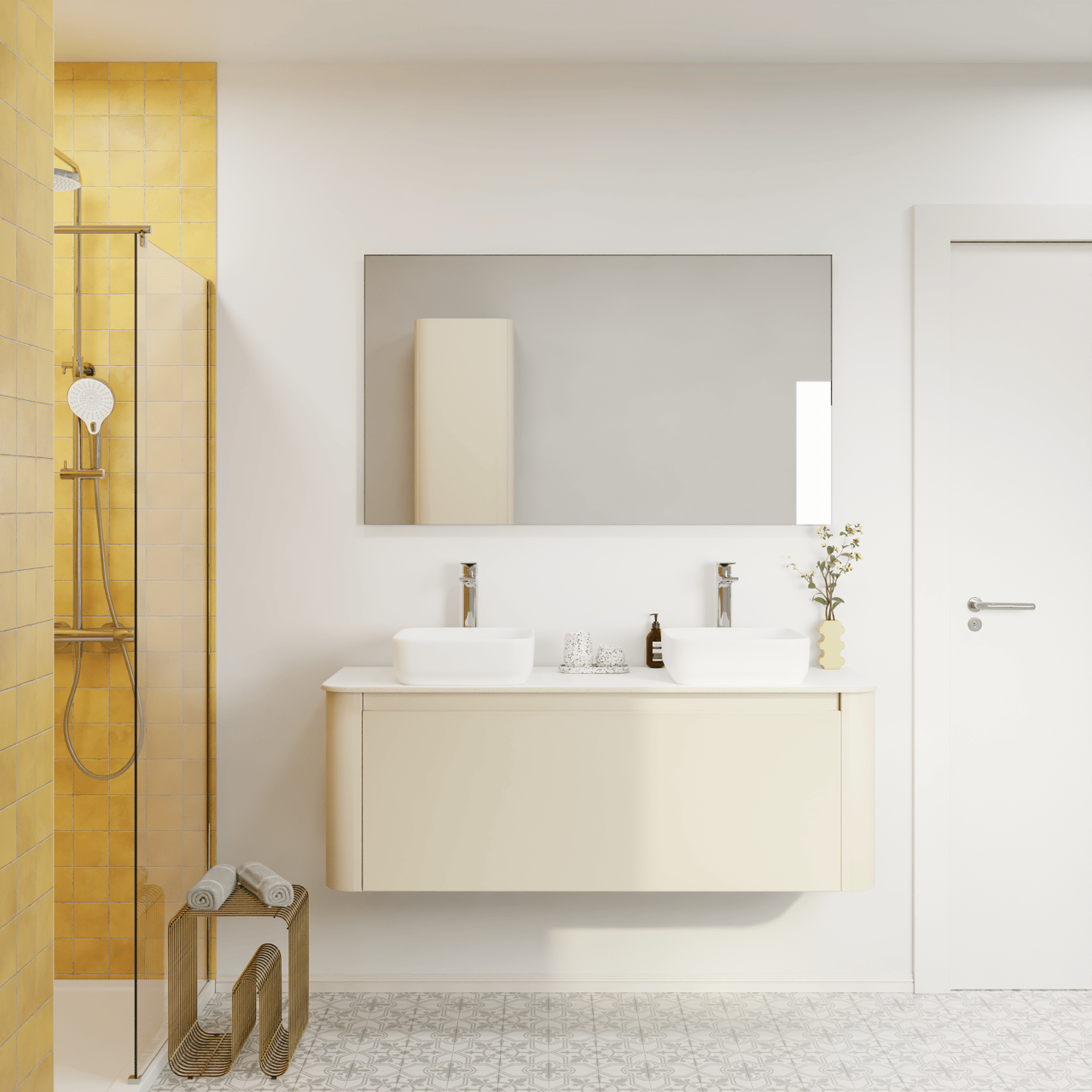 Storke Soft meuble salle de bains suspendu 140 x 46 cm Sand mat avec Tavola Soft tablette simple ou double vasque en Solid Surface blanc mat