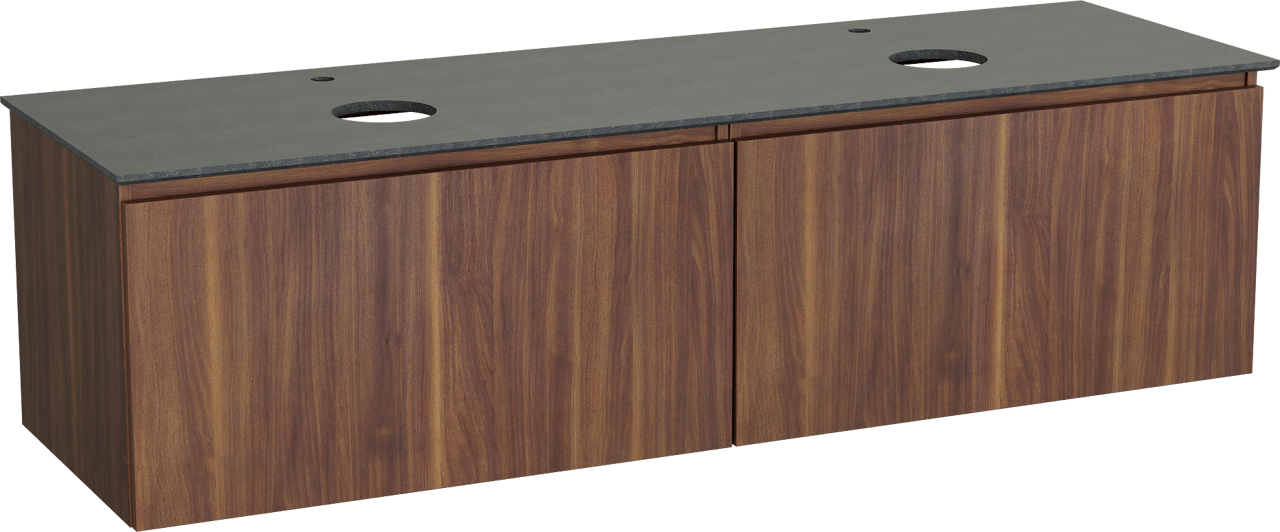 Balmani Sfera meuble salle de bains suspendu 180 x 55 cm noyer américain avec Facetta tablette double en granit noir