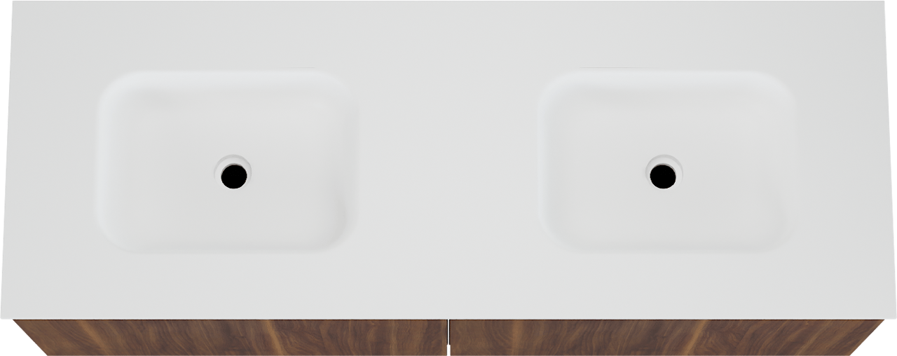 Balmani Sfera meuble salle de bains suspendu 150 x 55 cm noyer américain avec Tablo Arcato double vasque en solid surface blanc mat