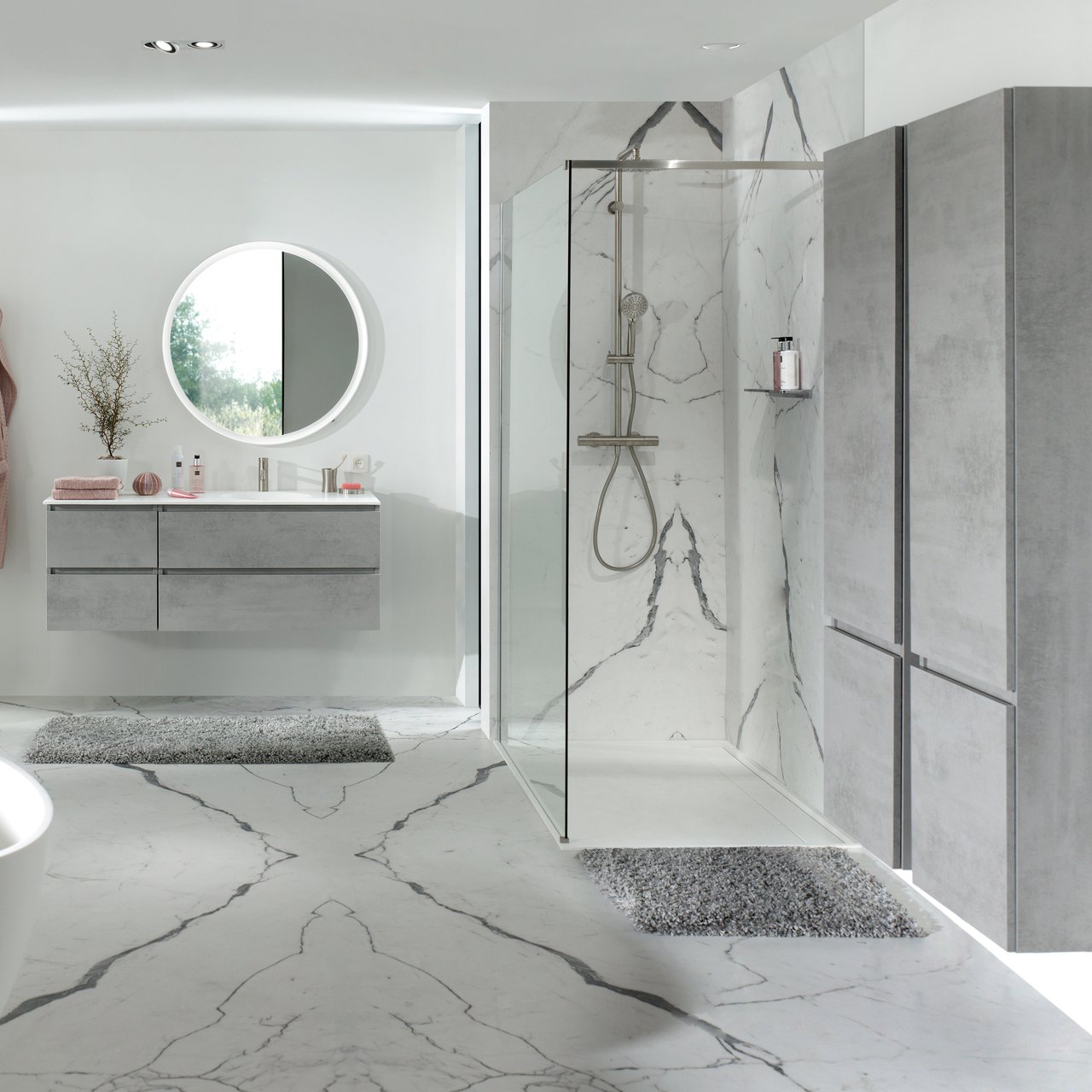 Balmani Cubo/Lucida zwevende badkamerkast links beton zilvergrijs 45 x 35 x 169 cm