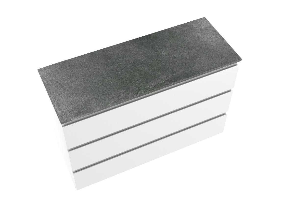 Linie Lado freistehendes Möbelstück Set: 120 x 46 cm, Weiß glänzend, mit Lado Einzel- oder Doppel Waschtischplatte, Melamin Schiefergrau