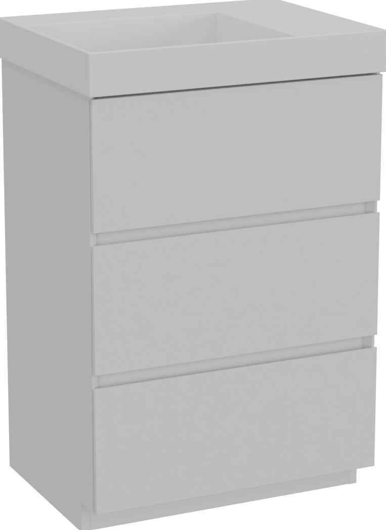 Storke Edge freistehendes Möbelstück Set: 60 x 46 cm, Weiß matt, mit Jura Waschtisch links, Solid Surface Weiß matt