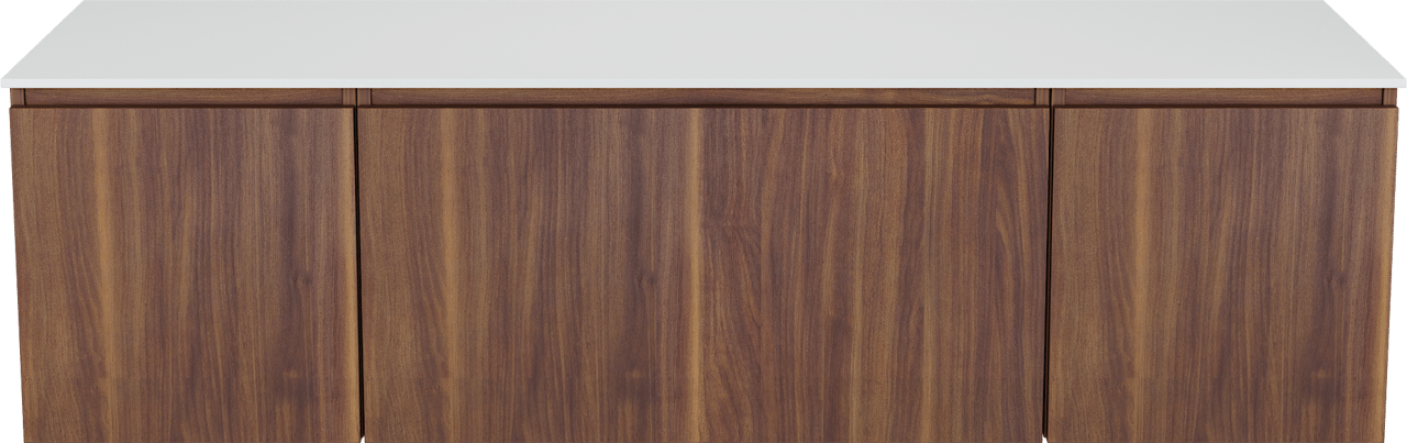 Balmani Sfera meuble salle de bains suspendu 180 x 55 cm noyer américain avec Stretto tablette simple ou double en solid surface blanc mat