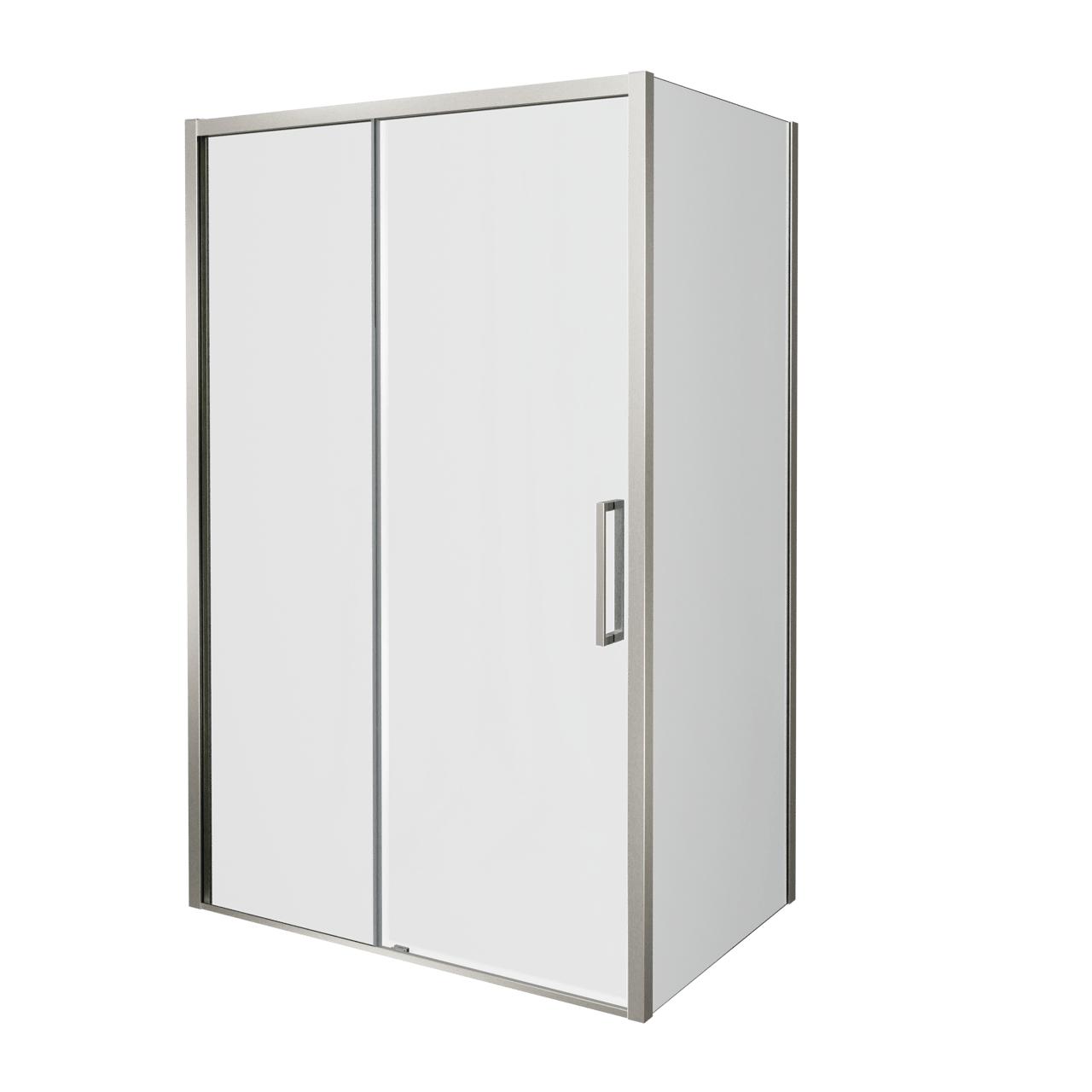 Balmani Senses Design douche d'angle avec porte coulissante à gauche et paroi latérale fixe, 180 x 90 cm, Verre transparent, Profil Brushed CoolMetal, coating inclus