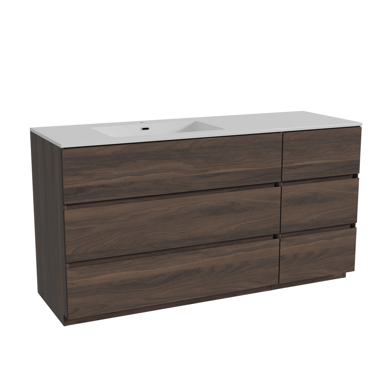 Storke Edge meuble salle de bains à poser 150 x 52 cm noyer avec Diva vasque asymétrique gauche en marbre composite blanc brillant