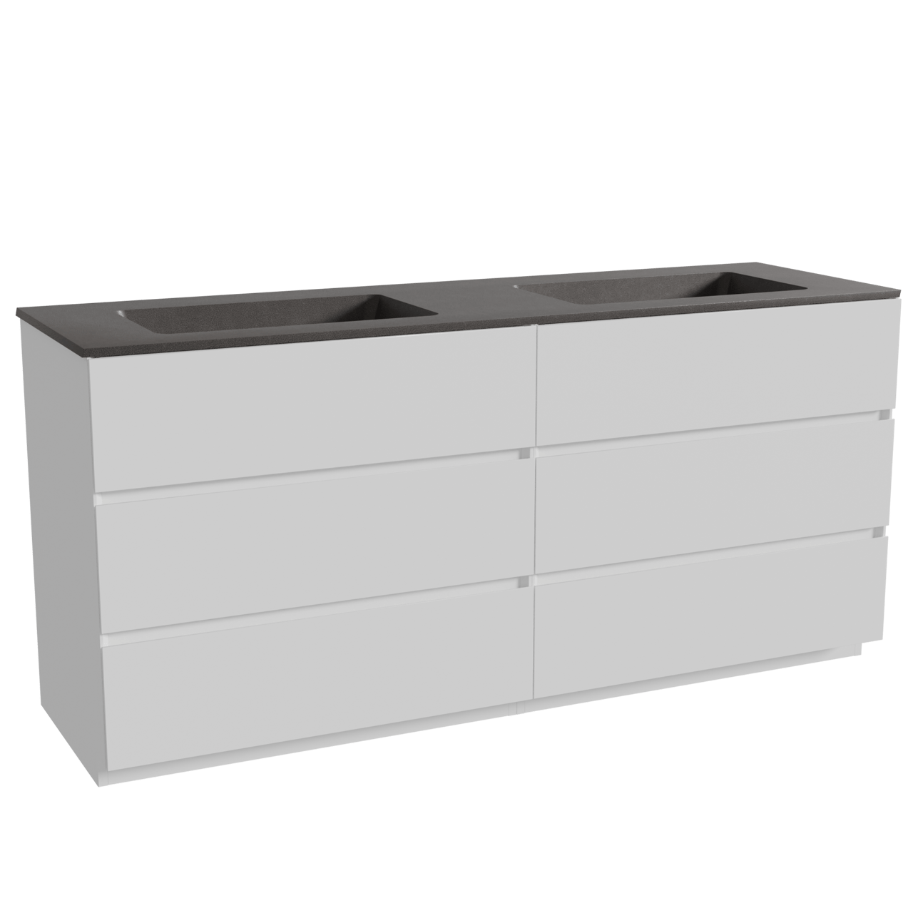 Storke Edge staand badkamermeubel 170 x 52 cm mat wit met Scuro dubbele wastafel in kwarts mat zwart