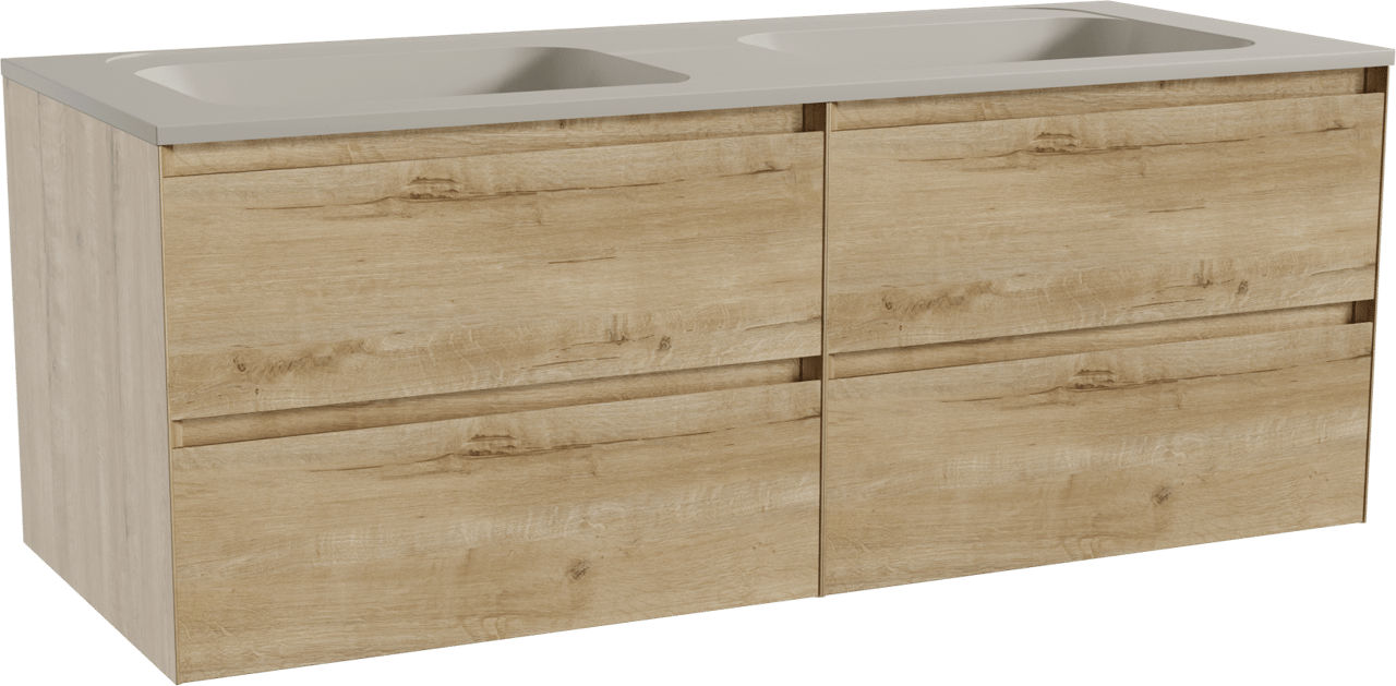 Balmani Mitra meuble salle de bains suspendu 135 x 55 cm chêne brut avec Tablo Strada double vasque en marbre composite soie grise