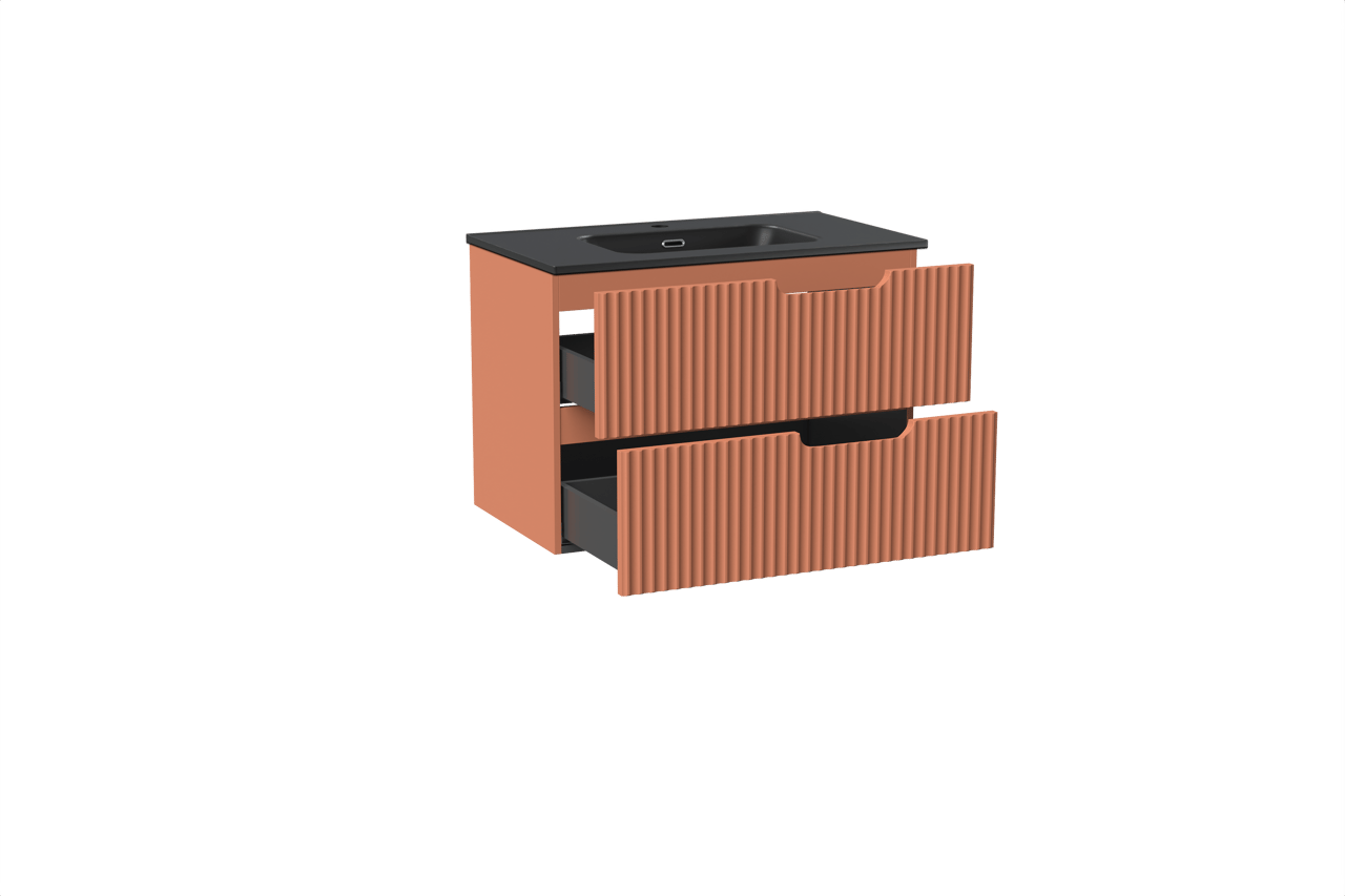 Linie Ribbo meuble salle de bains suspendu 80 x 46 cm cotto avec Baro plan simple en porcelaine noir mat, Nervure circulaire symétrique verticale