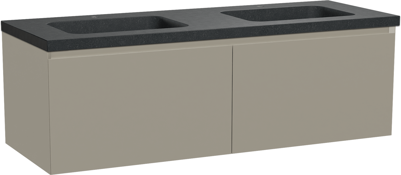 Balmani Idra hängendes Möbelstück Set: 150 x 55 cm, Steingrau, mit Napoli Doppelwaschtisch, Schwarzes Granit