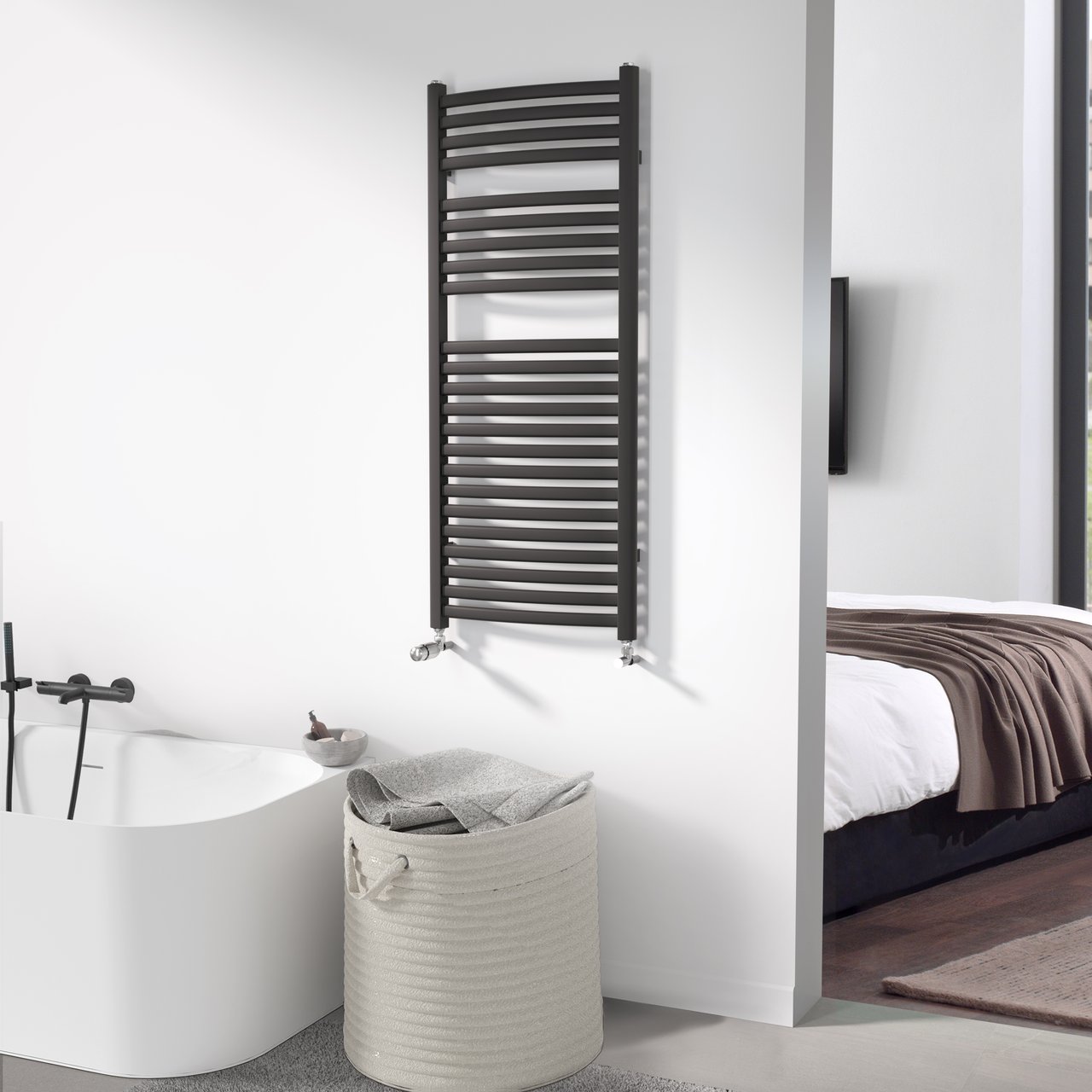 Vipera Kanza Rx enkele handdoekradiator 50 x 120 cm centrale verwarming mat zwart zijaansluiting 521W