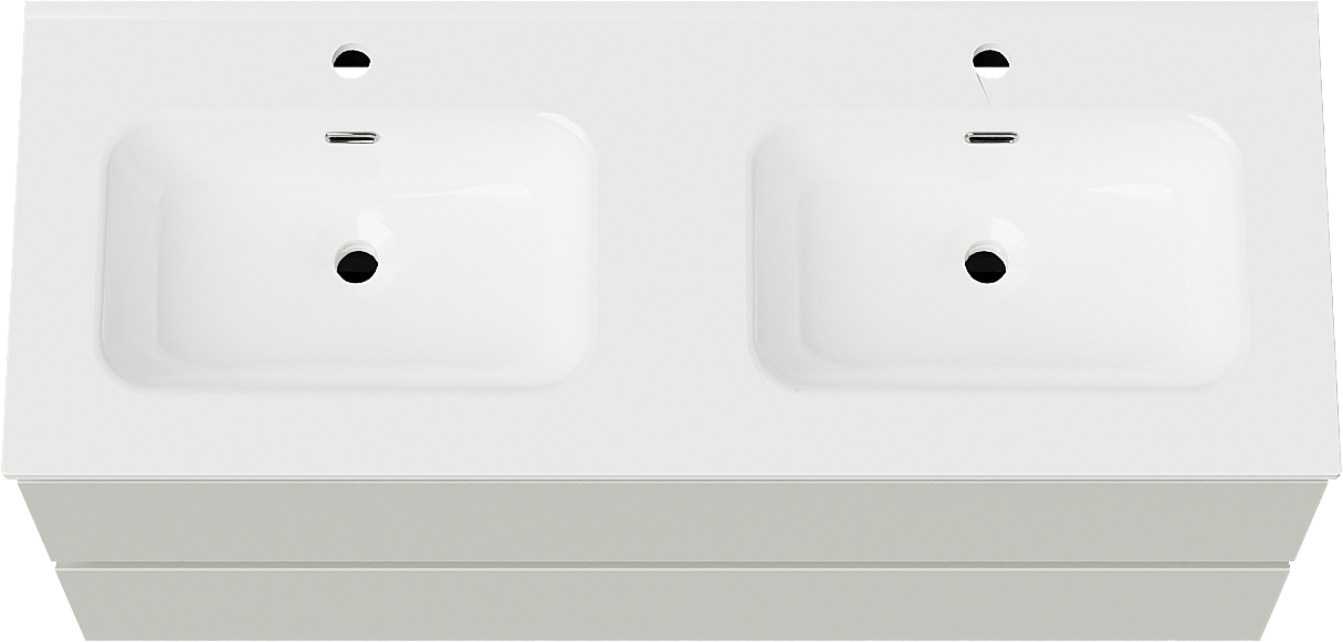 Linie Lado meuble salle de bains suspendu 120 x 46 cm greige avec Baro double vasque en porcelaine blanc brillant