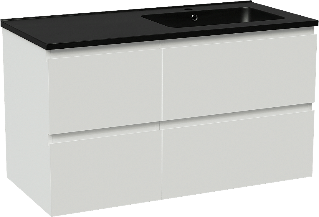 Linie Lado meuble salle de bains suspendu 100 x 46 cm blanc brillant avec Vano vasque asymétrique droite en marbre composite noir mat