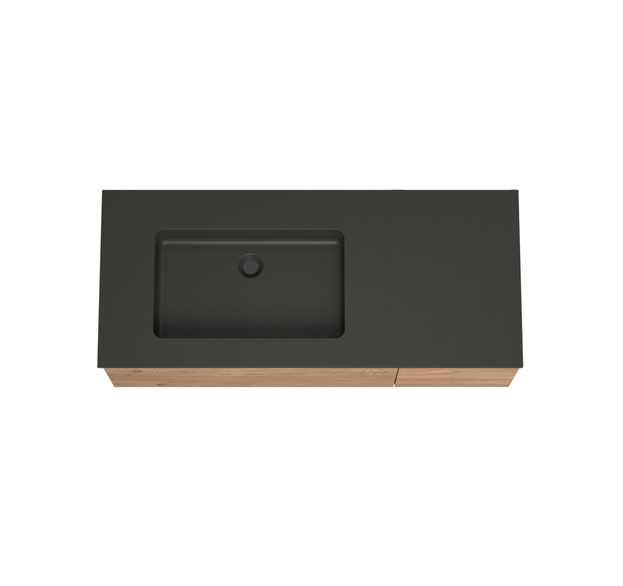 Storke Edge meuble salle de bains suspendu 120 x 52 cm chêne brut avec Scuro vasque asymétrique gauche en quartz noir mat