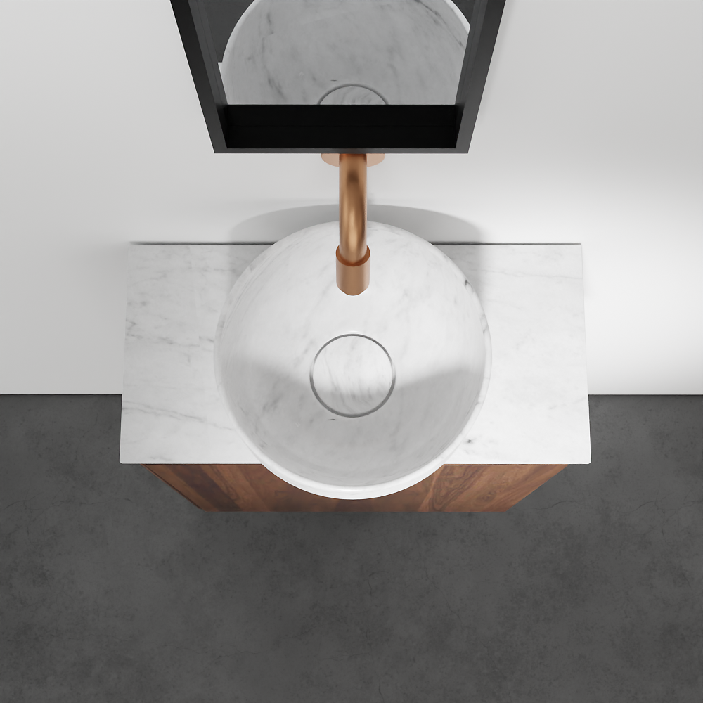 Balmani Mitra zwevend toiletmeubel 42 x 21 cm amerikaanse notelaar met Facetta tablet en Bowl waskom in Carrara marmer