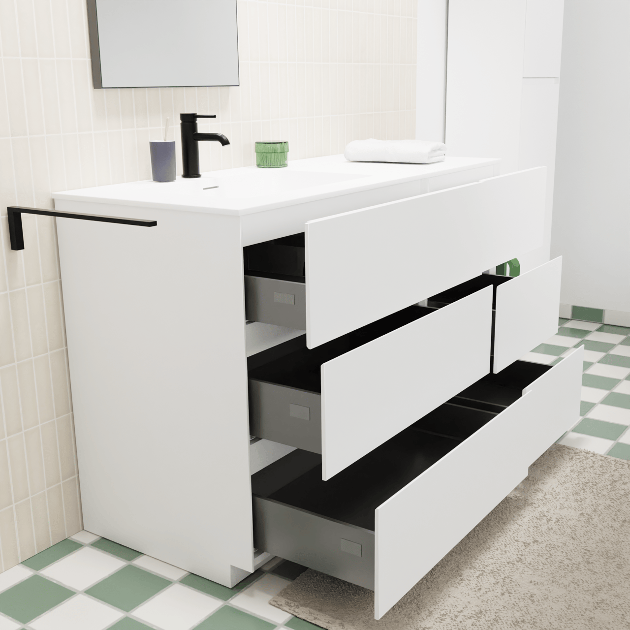 Storke Edge meuble salle de bains à poser 120 x 52 cm blanc mat avec Mata plan vasque asymétrique à gauche en solid surface blanc mat