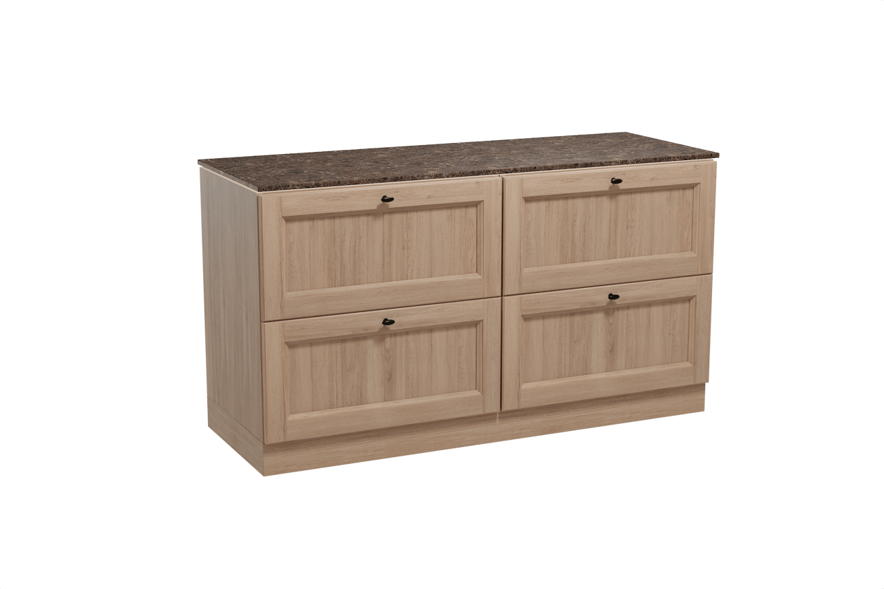 Balmani Lemon meuble salle de bains à poser 150 x 55 cm chêne vieilli avec Stretto tablette simple ou double en marbre dark emperador