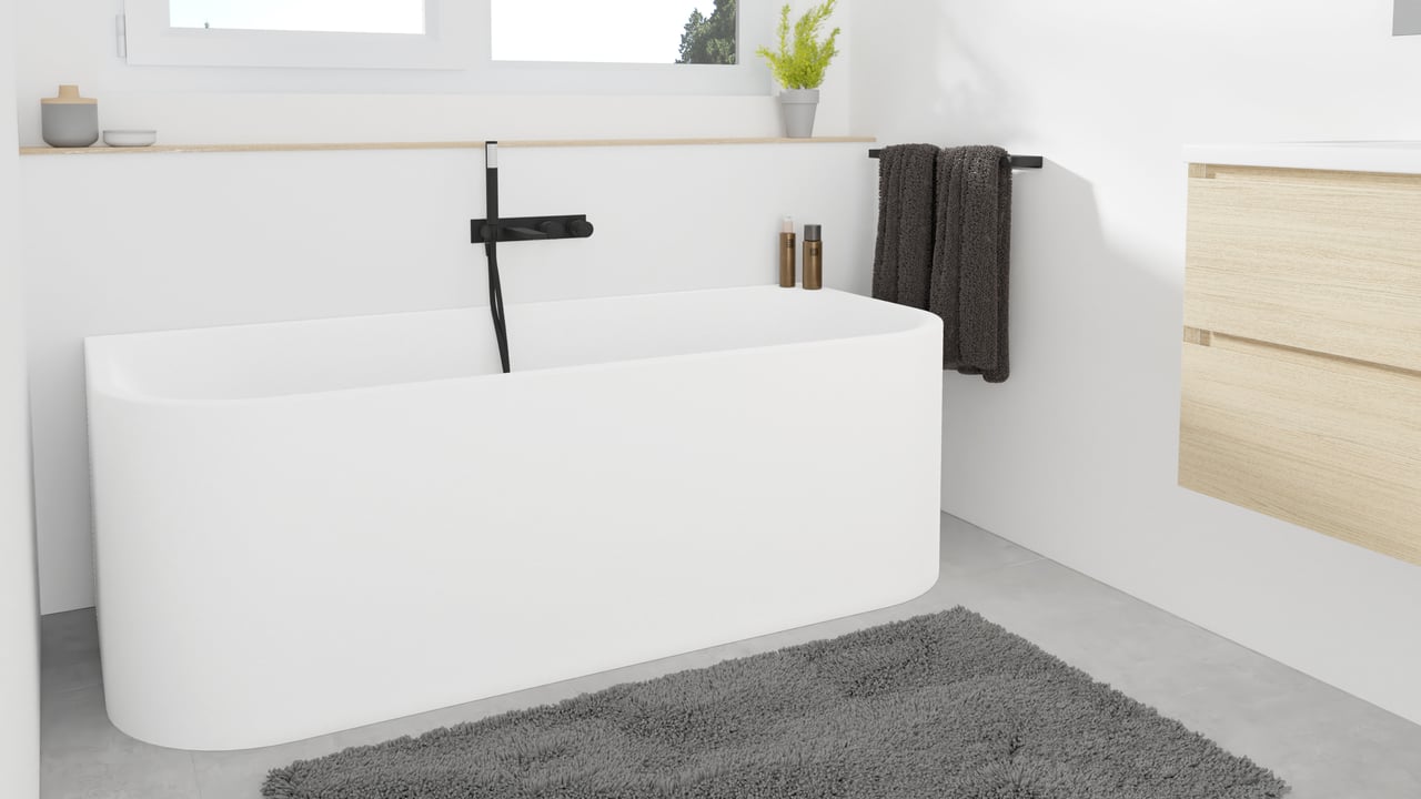 Luca Varess Mezzo halb freistehende Badewanne: 180 x 80 cm, Acryl, Weiß matt