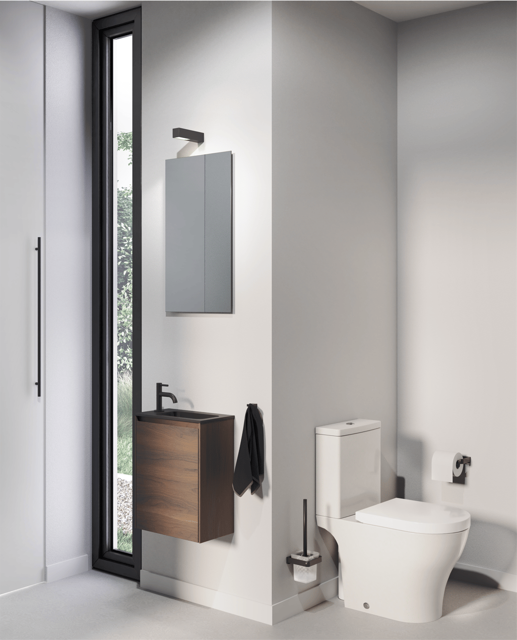 Storke Edge meuble wc suspendu 40 x 22 cm noyer avec Fina lavabo en quartz mat