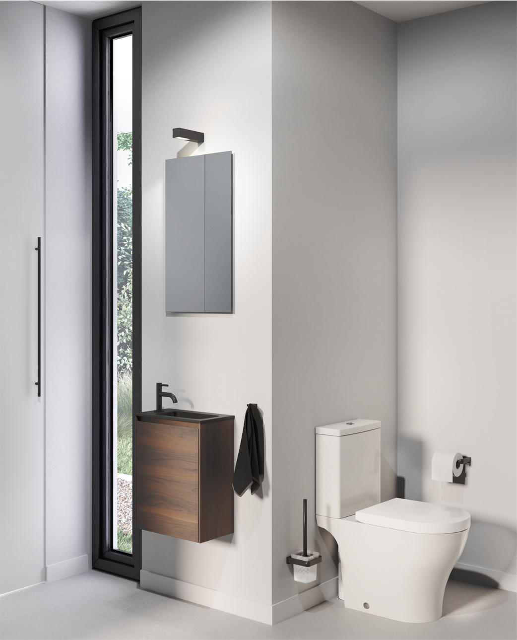 Storke Edge meuble wc suspendu 40 x 22 cm noyer avec Fina plan vasque en quartz mat