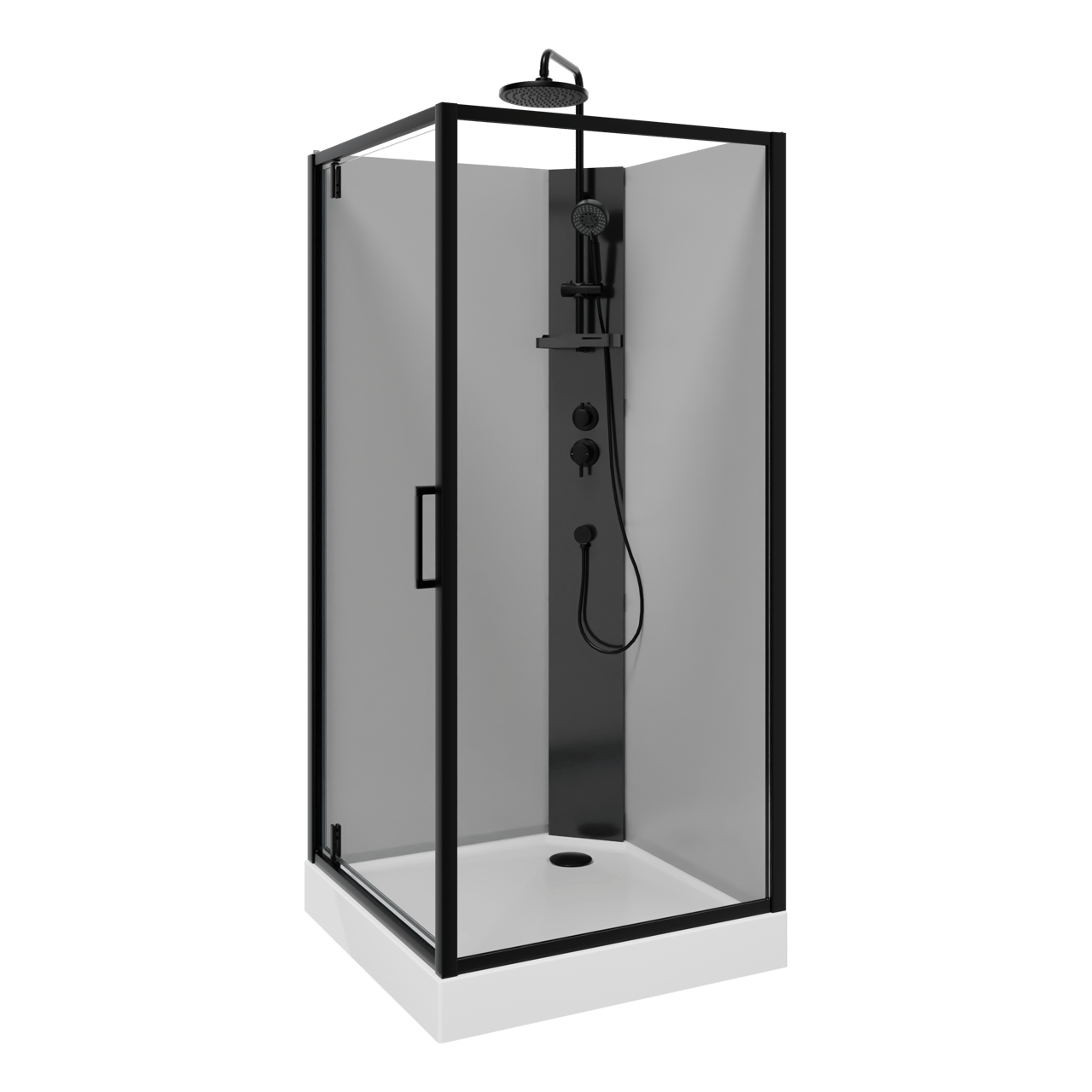 Linie Salta cabine de douche avec portes pivotantes 90 x 90 cm verre transparent profil noir avec robinet