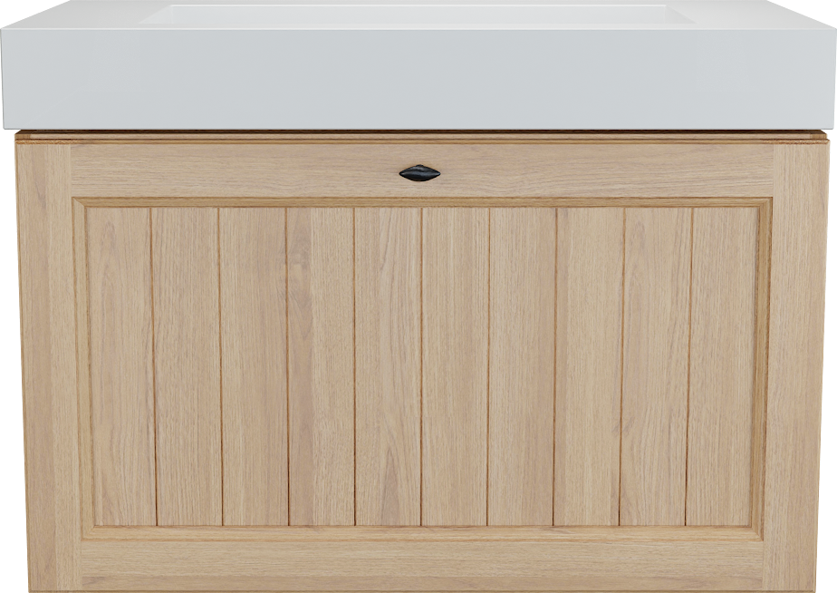 Balmani Lemon zwevend badkamermeubel 90 x 55 cm, fineer natuur eik met Modus enkele wastafel in mat wit