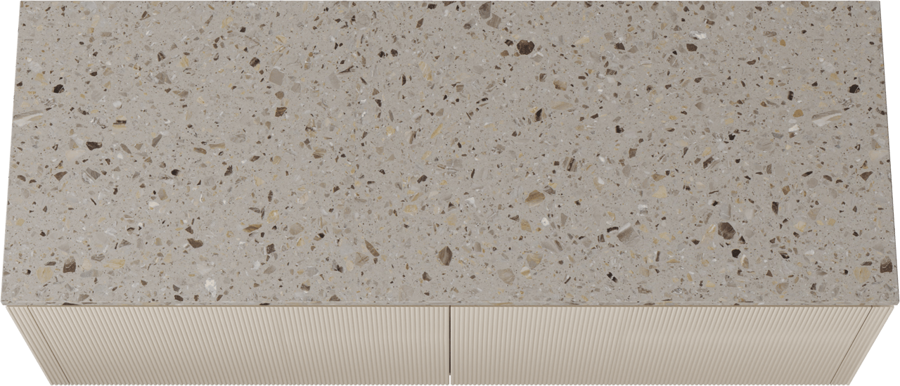 Balmani Eclips meuble salle de bains suspendu 150 x 55 cm Sandbeige avec Stretto tablette simple ou double en Terrazzo greige, Nervure droite symétrique verticale