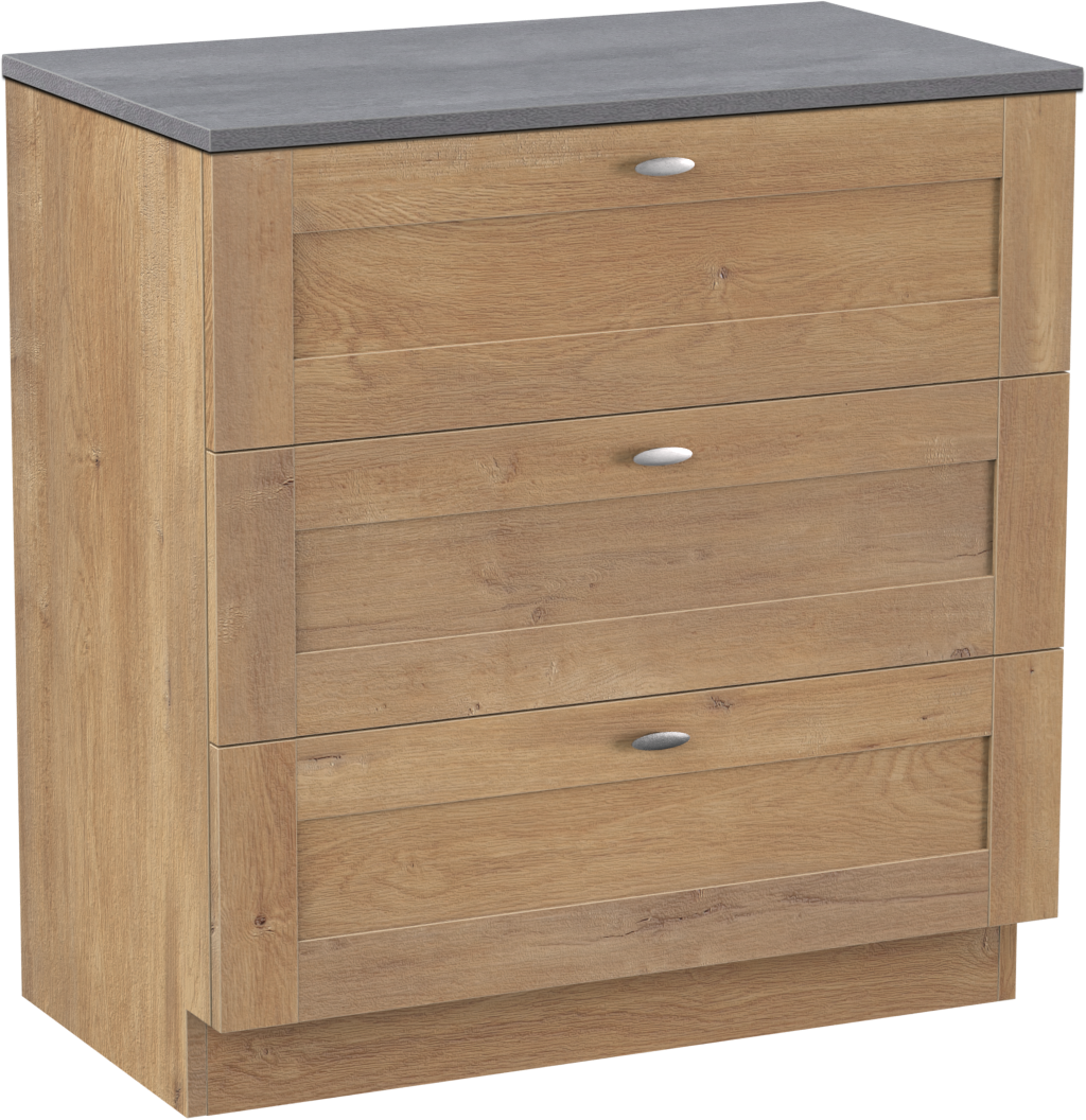 Linie Classo freistehendes Möbelstück Set: 80 x 46 cm, Naturbelassene Eiche, mit Lado Einzel Waschtischplatte, Melamin Beton dunkelgrau