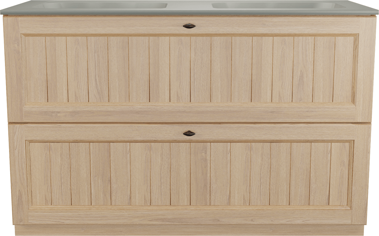 Balmani Lemon meuble salle de bains à poser 135 x 55 cm, placage chêne naturel avec Tablo Strada double vasque en soie grise