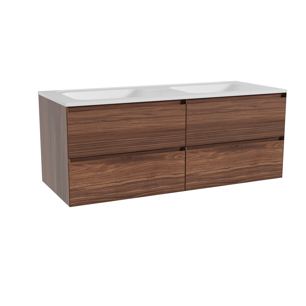 Balmani Mitra meuble salle de bains suspendu 135 x 55 cm noyer avec Tablo Strada double vasque en marbre composite blanc brillant