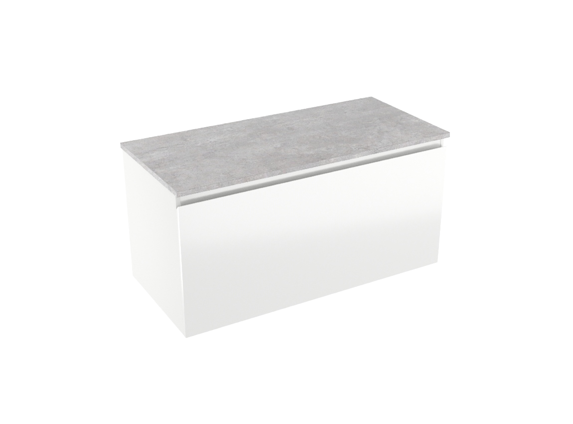 Linie Lado zwevend badmeubel 100 x 46 cm hoogglans wit met Lado enkel of dubbel wastafelblad in melamine beton donkergrijs