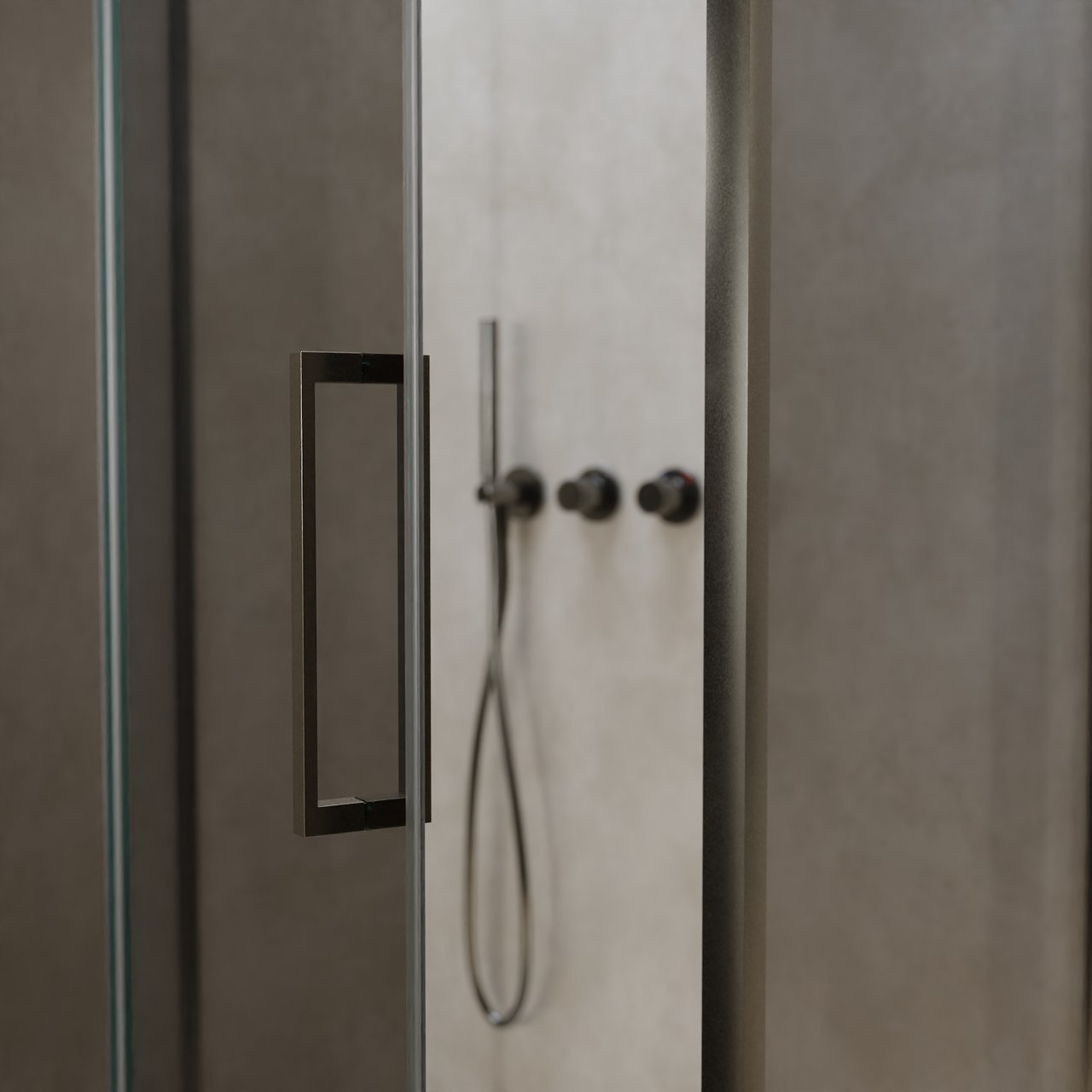 Balmani Senses Design douche en coin avec porte pivotante à gauche et paroi latérale fixe, 100 x 100 cm, Miroir Reflex, Profil Brushed GunMetal, coating inclus, coating inclus