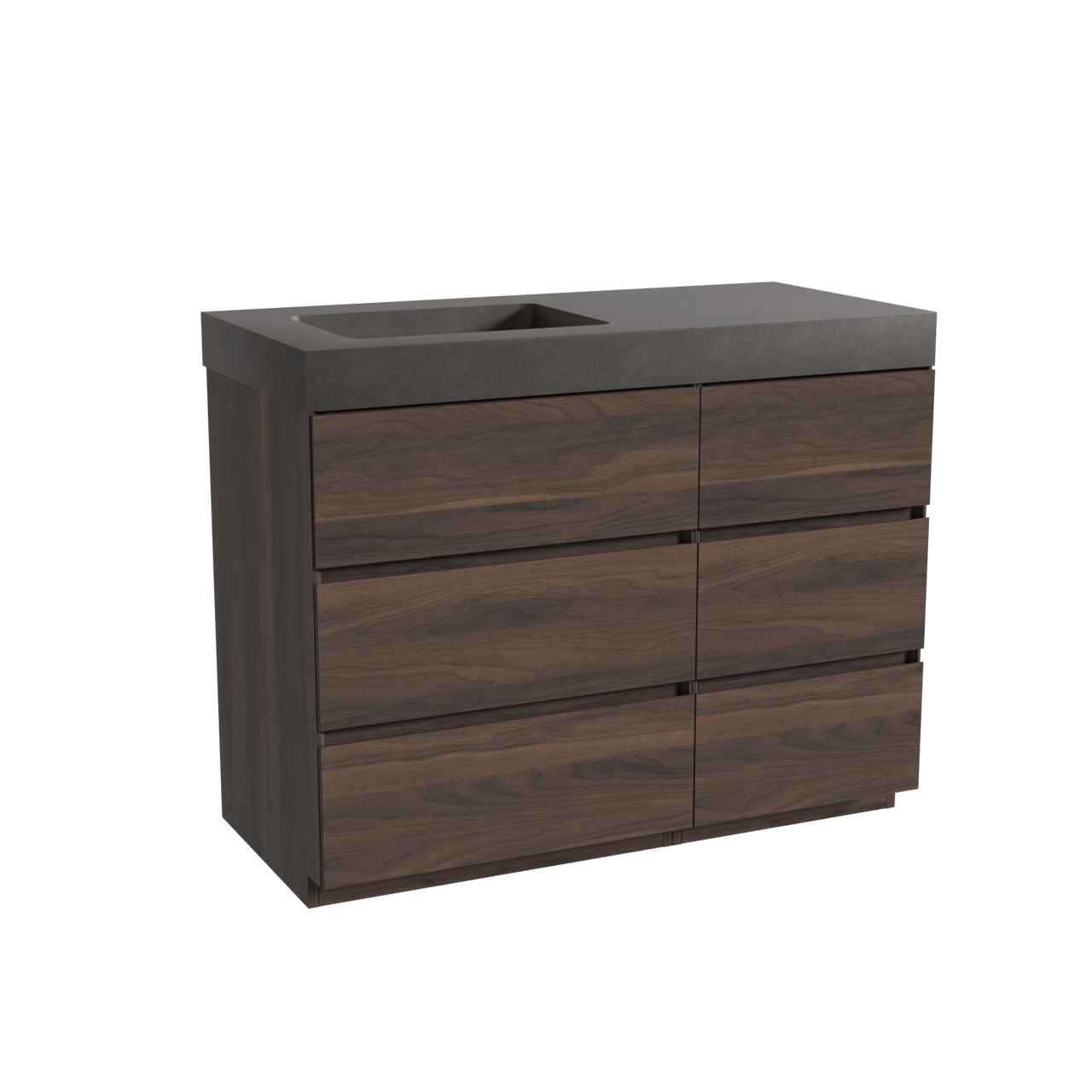 Storke Edge freistehendes Möbelstück Set: 110 x 52 cm, Nussbaum, mit Scuro High Waschtisch links, Quarz Schwarz matt