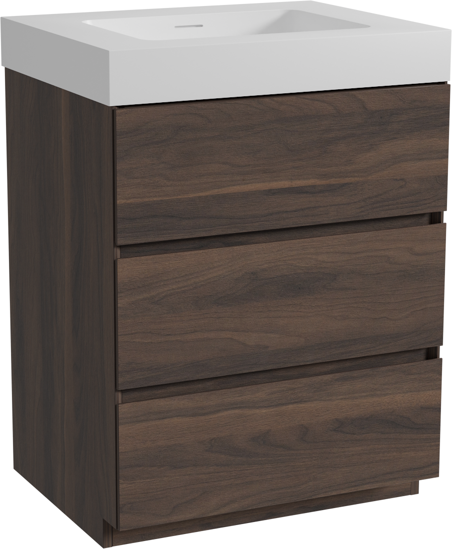 Storke Edge staand badkamermeubel 65 x 52 cm notelaar met Mata High enkele wastafel in solid surface mat wit