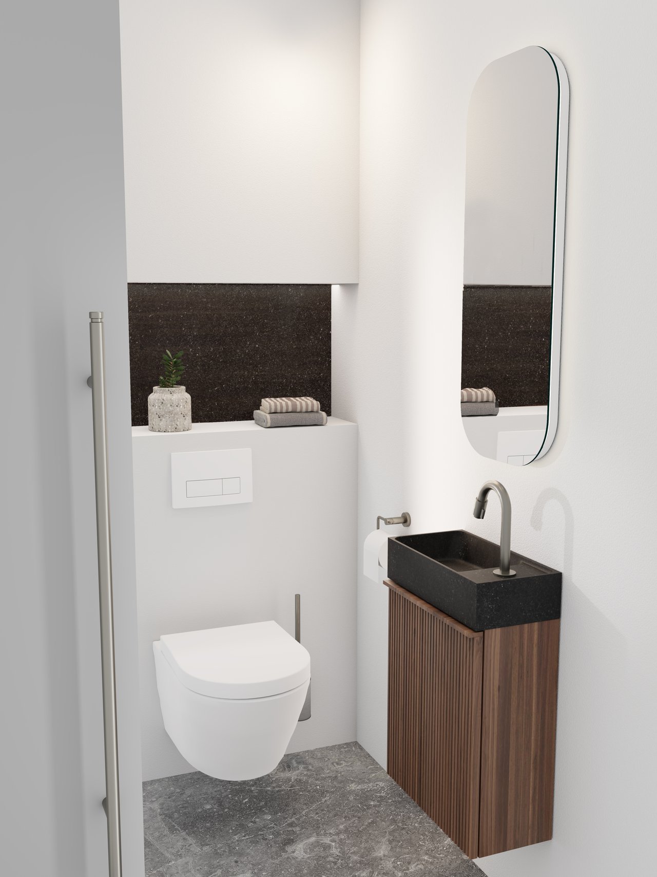 Balmani Forma meuble wc suspendu 42 x 21 cm noyer américain avec Dama lavabo en granite aiguisé