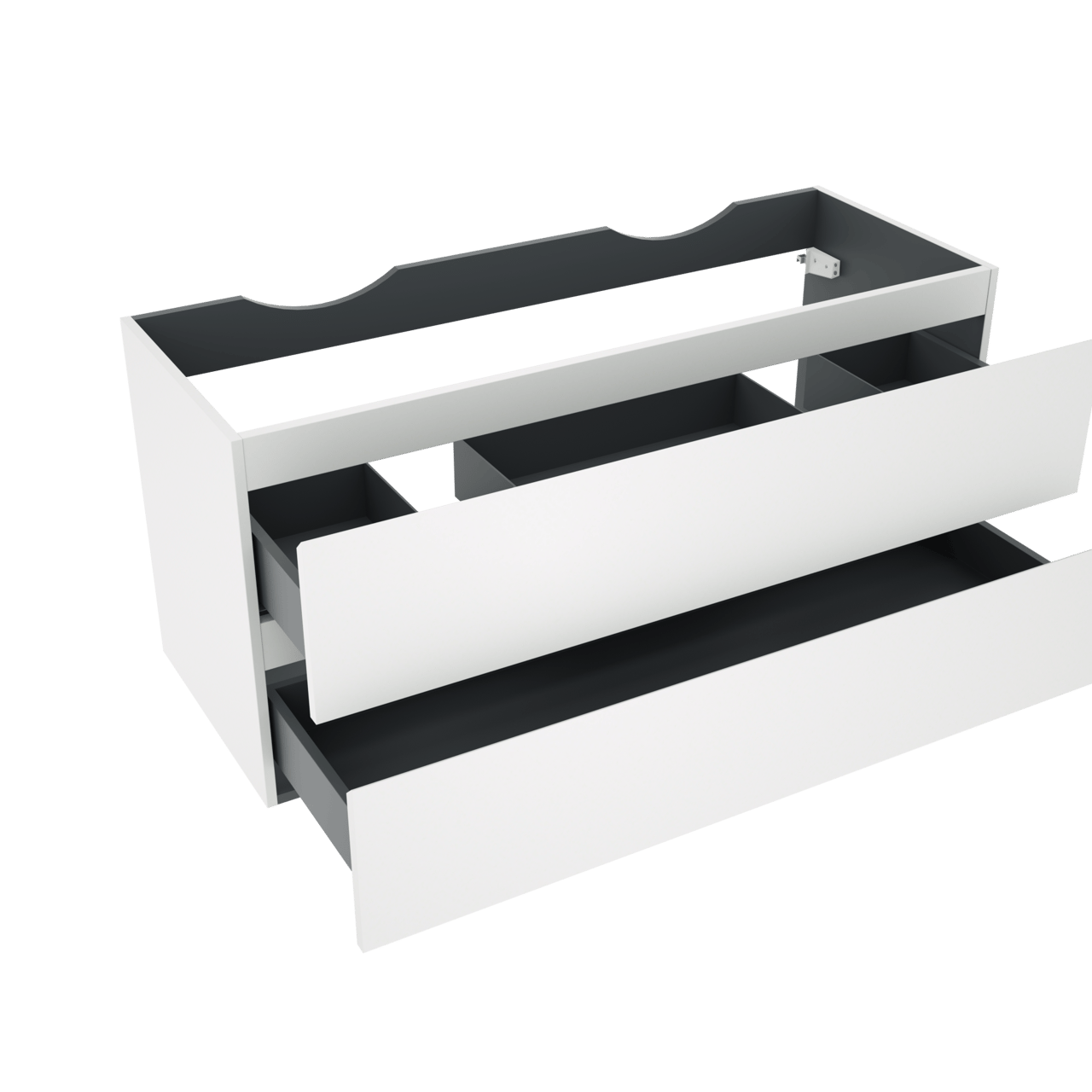 Linie Lado meuble sous-lavabo suspendu 120 x 46 cm blanc mat 2 tiroirs 2 découpés de siphon