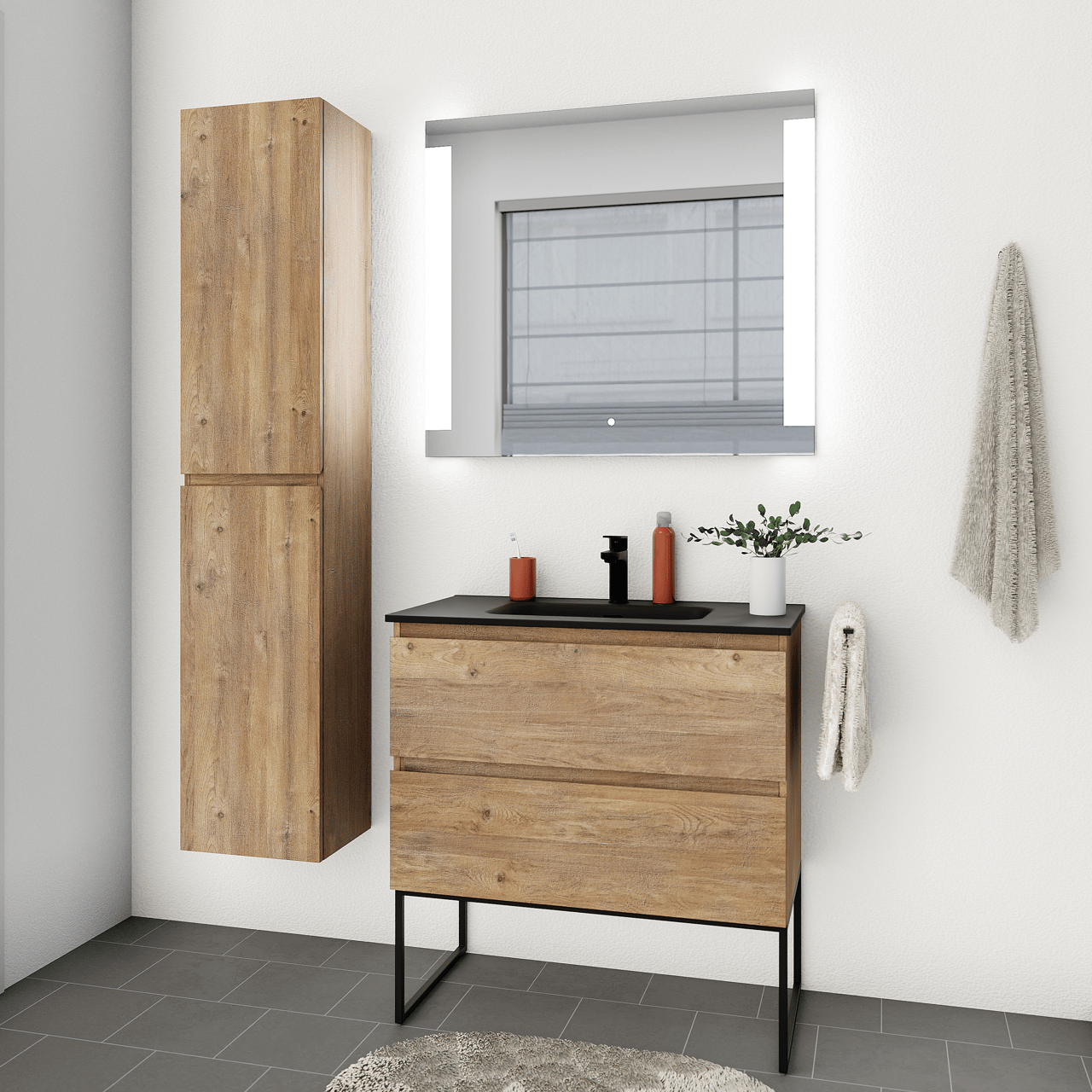 Linie Lunar miroir rectangulaire lumineux 90 x 80 cm