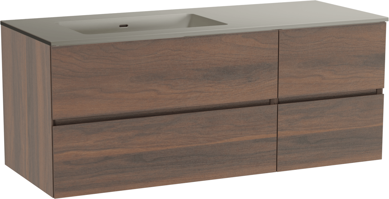 Storke Edge hängendes Möbelstück Set: 130 x 52 cm, Nussbaum, mit Diva Waschtisch links, Top Solid Seidengrau