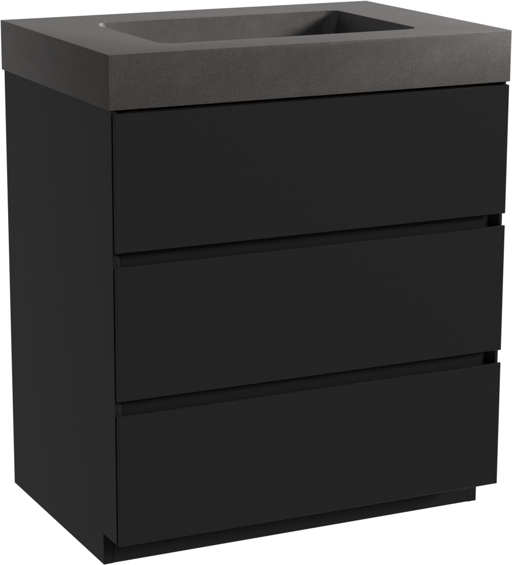 Storke Edge staand badmeubel 75 x 52 cm mat zwart met Scuro High enkele wastafel in kwarts mat zwart