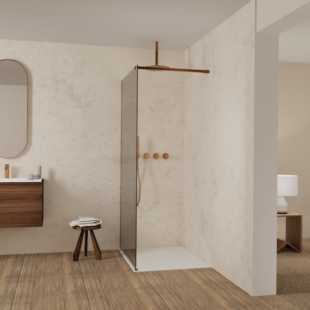 Balmani Modular douche à l'italienne: 100 x 200 cm, Miroir Reflex, avec coating, Profil Brushed Rosegold