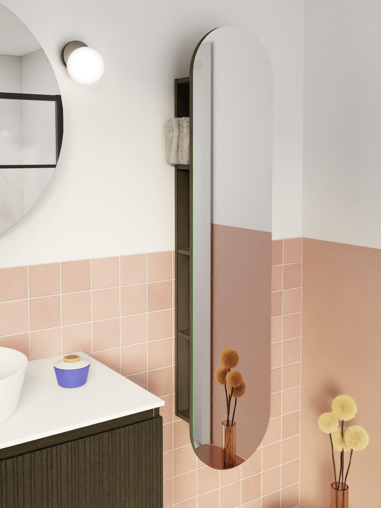 Storke Badhochschrank: Hängend, Offen mit Spiegel Schwarz Matt, 36 x 16 x 160 cm