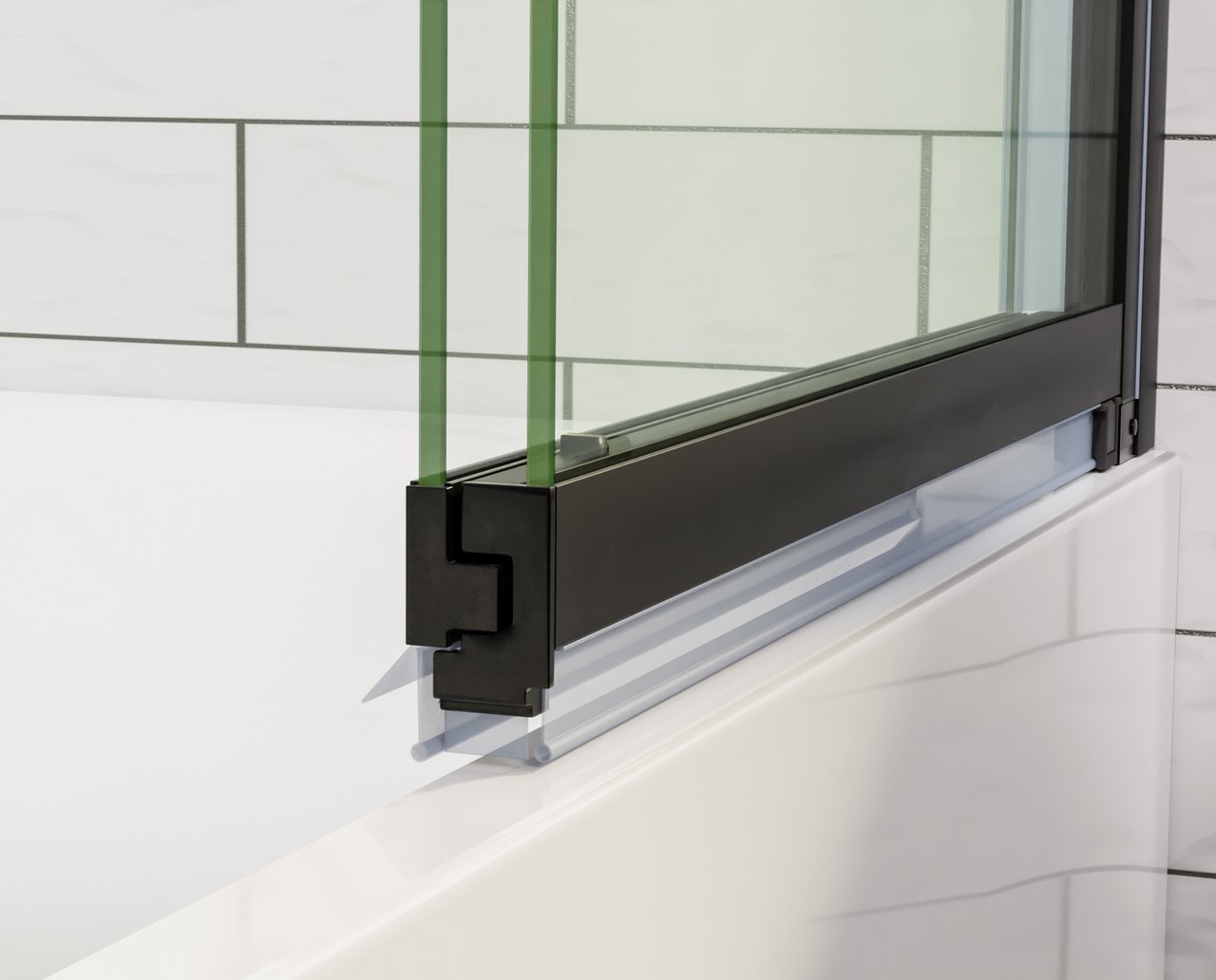 Luca Varess Vetras erweiterbare Badewannenaufsatz 100 cm, Klarglas, Schwarzes Profil