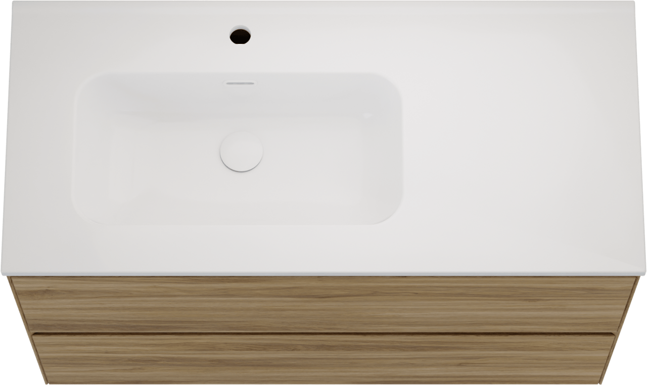 Balmani Mitra Compact meuble salle de bains suspendu 100 x 46 cm chêne sauvage avec Nostra plan vasque asymétrique à gauche en porcelaine blanc brillant