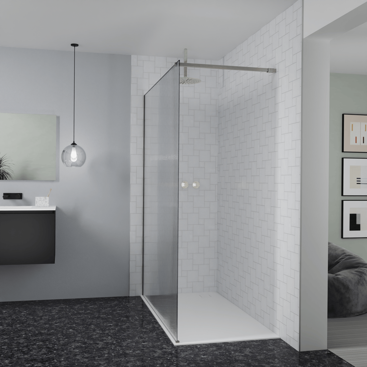 Balmani Modular inloopdouche: 160 x 200 cm, Ribs met coating, Brushed CoolMetal profielen