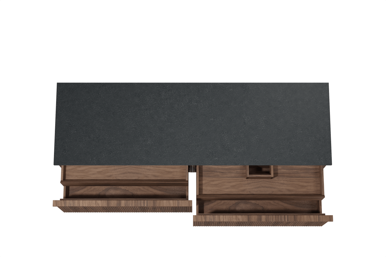 Balmani Forma meuble salle de bains suspendu 180 x 55 cm noyer américain avec Stretto tablette simple ou double en granit noir, Nervure droite symétrique verticale