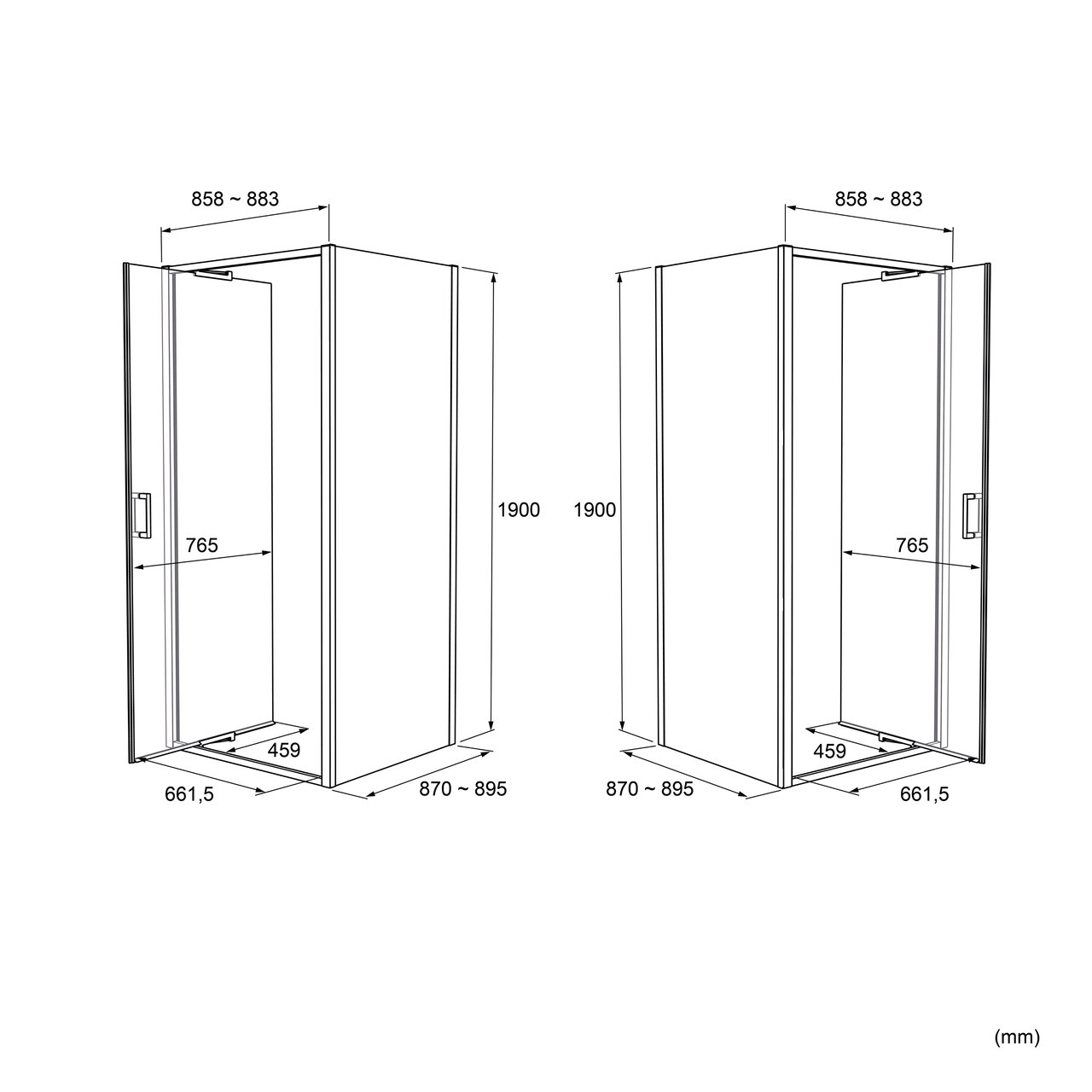 Luca Varess Vidor In Eckdusche: Drehtür und fixierte, Seitenwand, 90 x 90 cm, Klarglas, Chrom Profil, glänzend