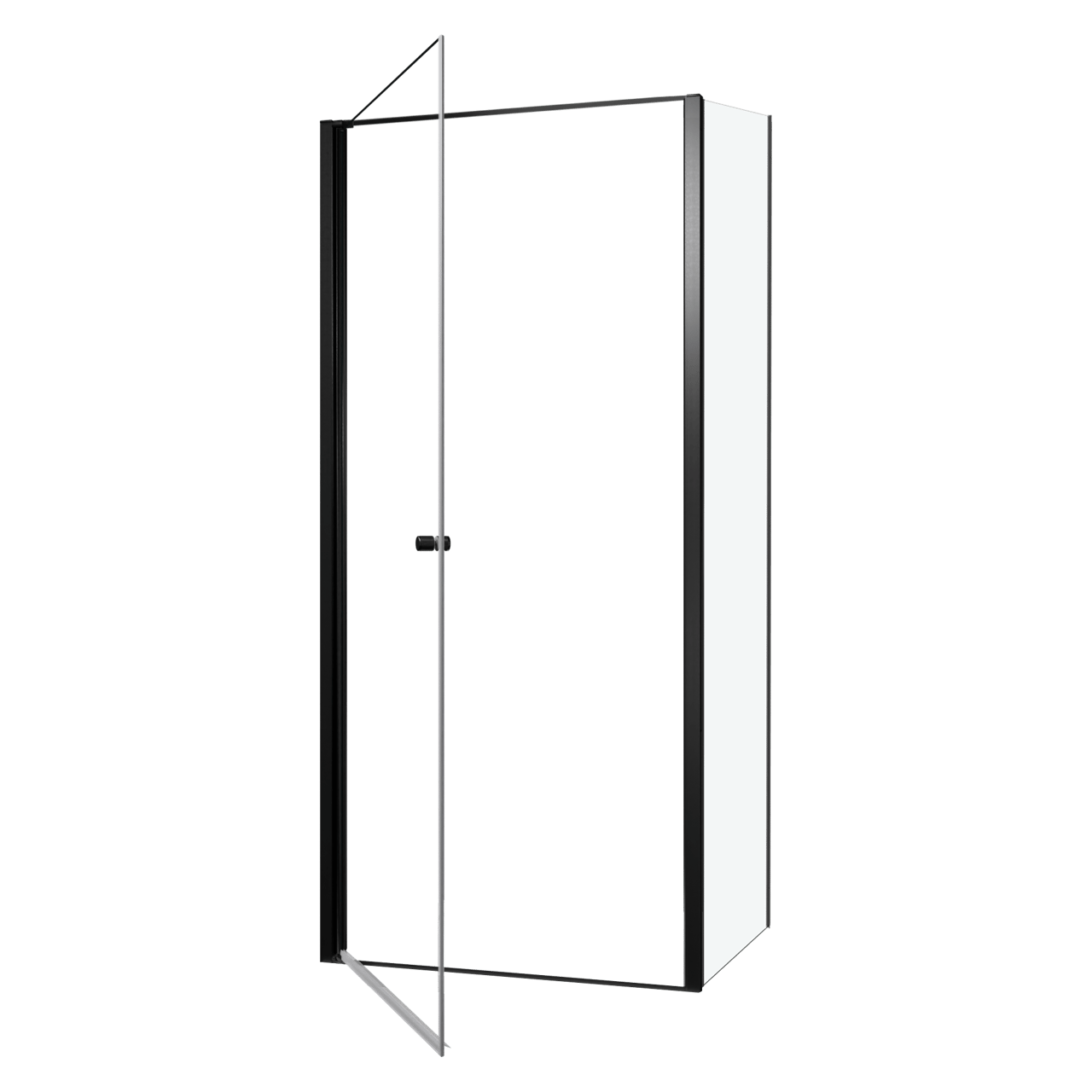 Luca Varess Kuresa coin-douche porte pivotante avec paroi latérale fixe 95 x 90 x 200 cm verre transparent et profil noir mat