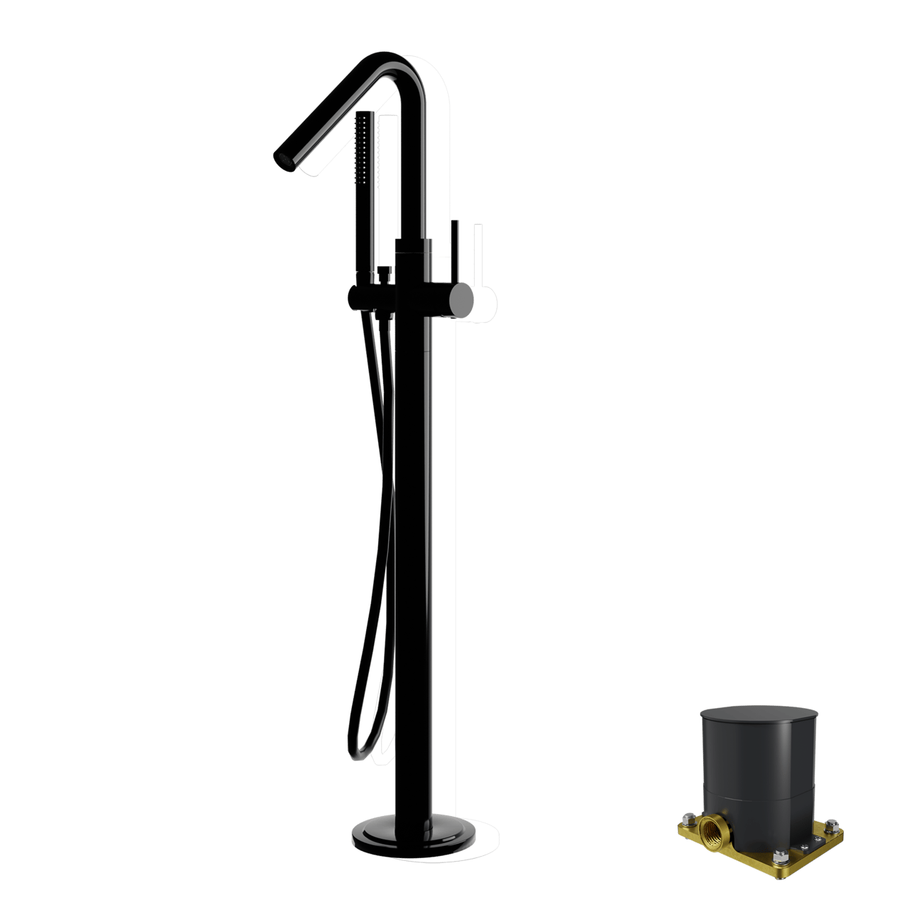 Blaufoss Round Move vrijstaande badmengkraan met douchekop Hoogglans Zwart