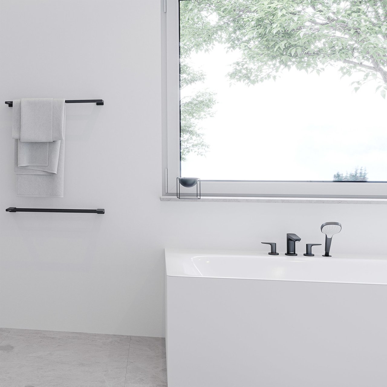 Hansgrohe Talis 4-Loch Badewannenrandarmatur: Schwarz Matt, mit Brausekopf