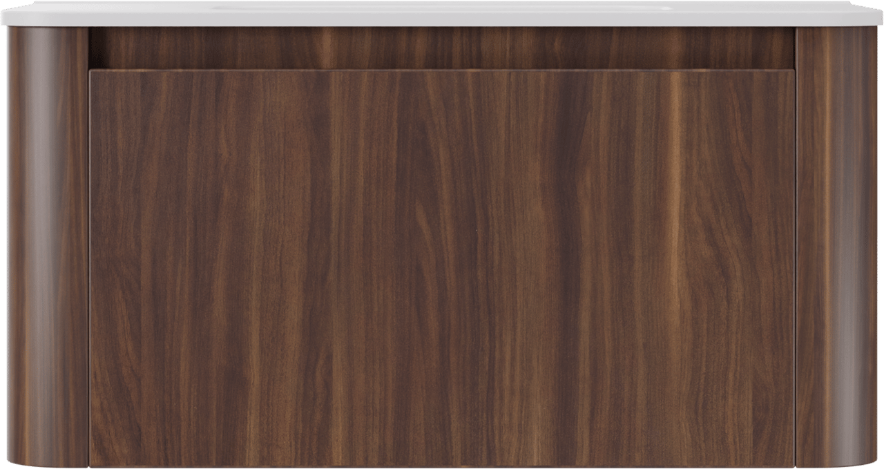 Storke Soft hängendes Möbelstück Set: 100 x 46 cm, Nussbaum, mit Kera Soft Einzelwaschtisch Keramik Weiβ matt